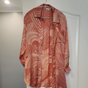 Vici Red and White Geometric Blouse